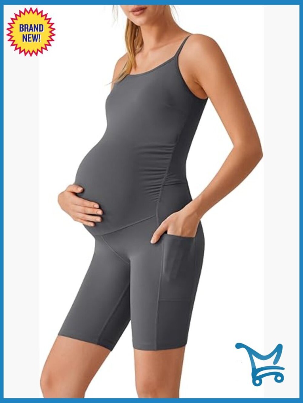 Built In Bra Maternity Romper Cut Out Back Jumpsuit Pockets Workout Casual